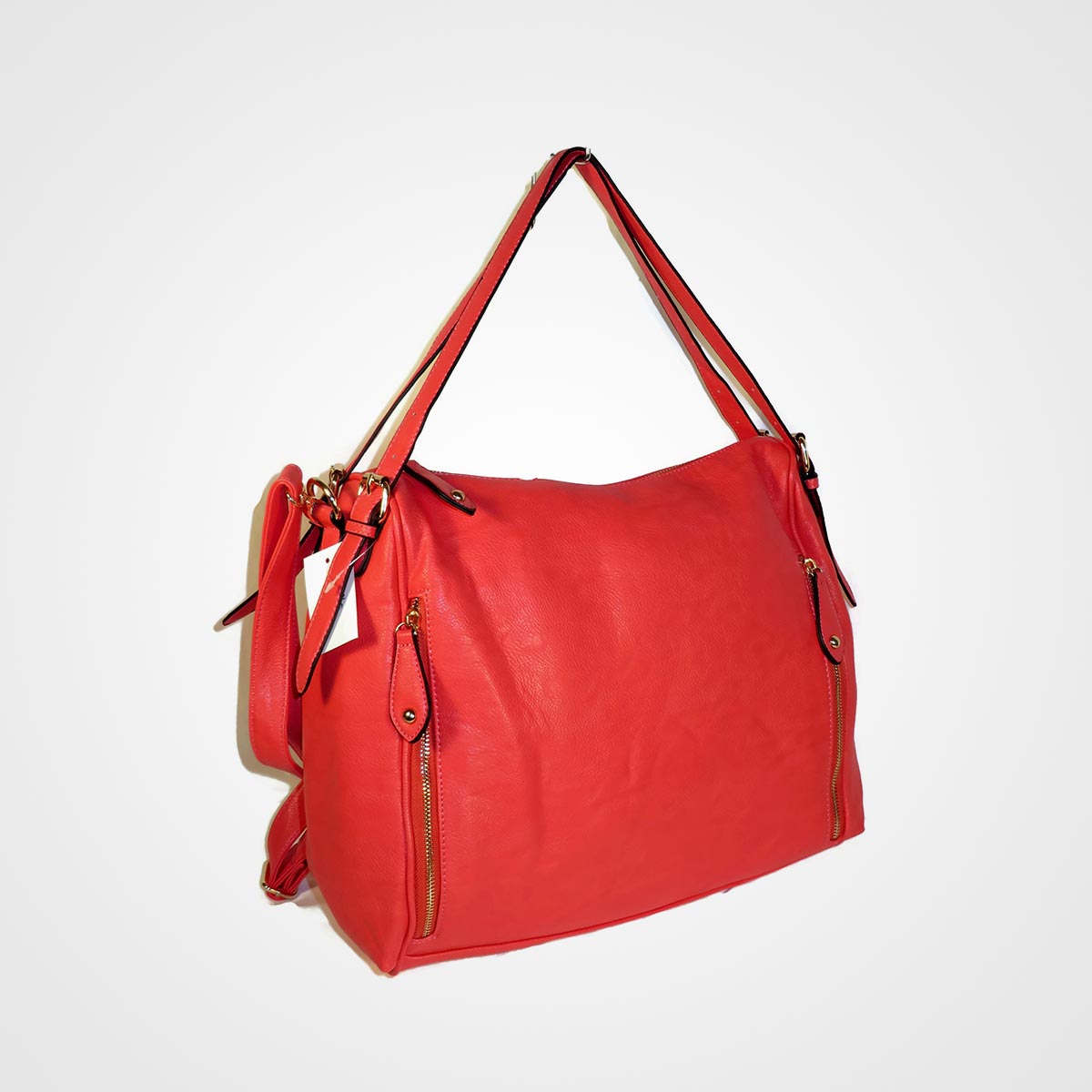 Stylish red bridal handbag with gold zippers, perfect for wedding day accessories and bridal fashion.