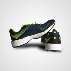 Blue and green men's running shoes with breathable mesh and cushioned sole, ideal for athletic activities and running.