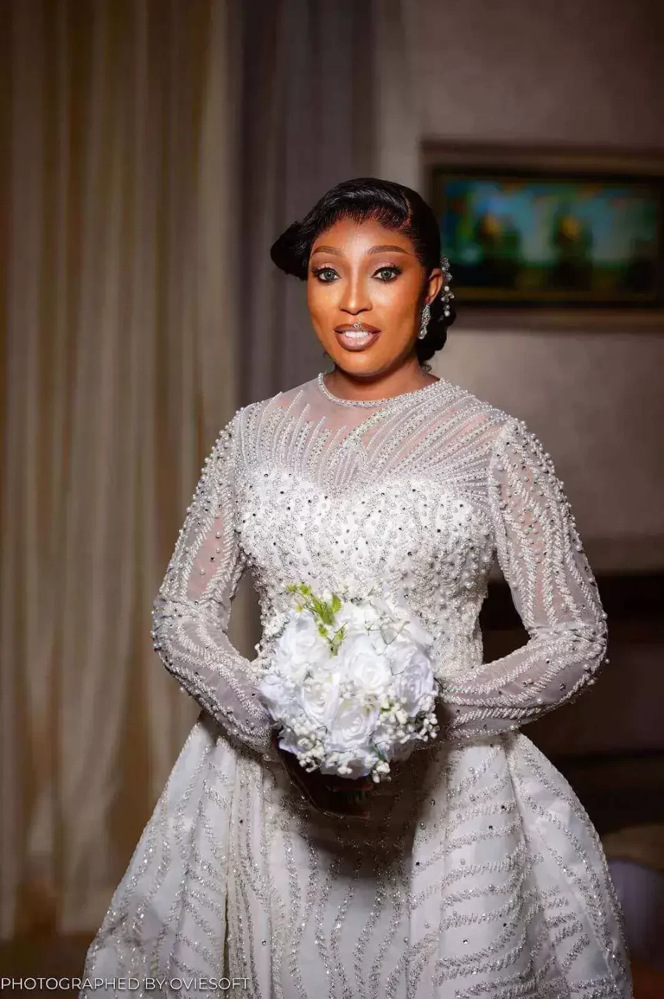 Dayo two-piece mermaid wedding gown with detachable train, elegant fit and flared silhouette, available at Yes I Do Bridal Lekki, Lagos, Nigeria