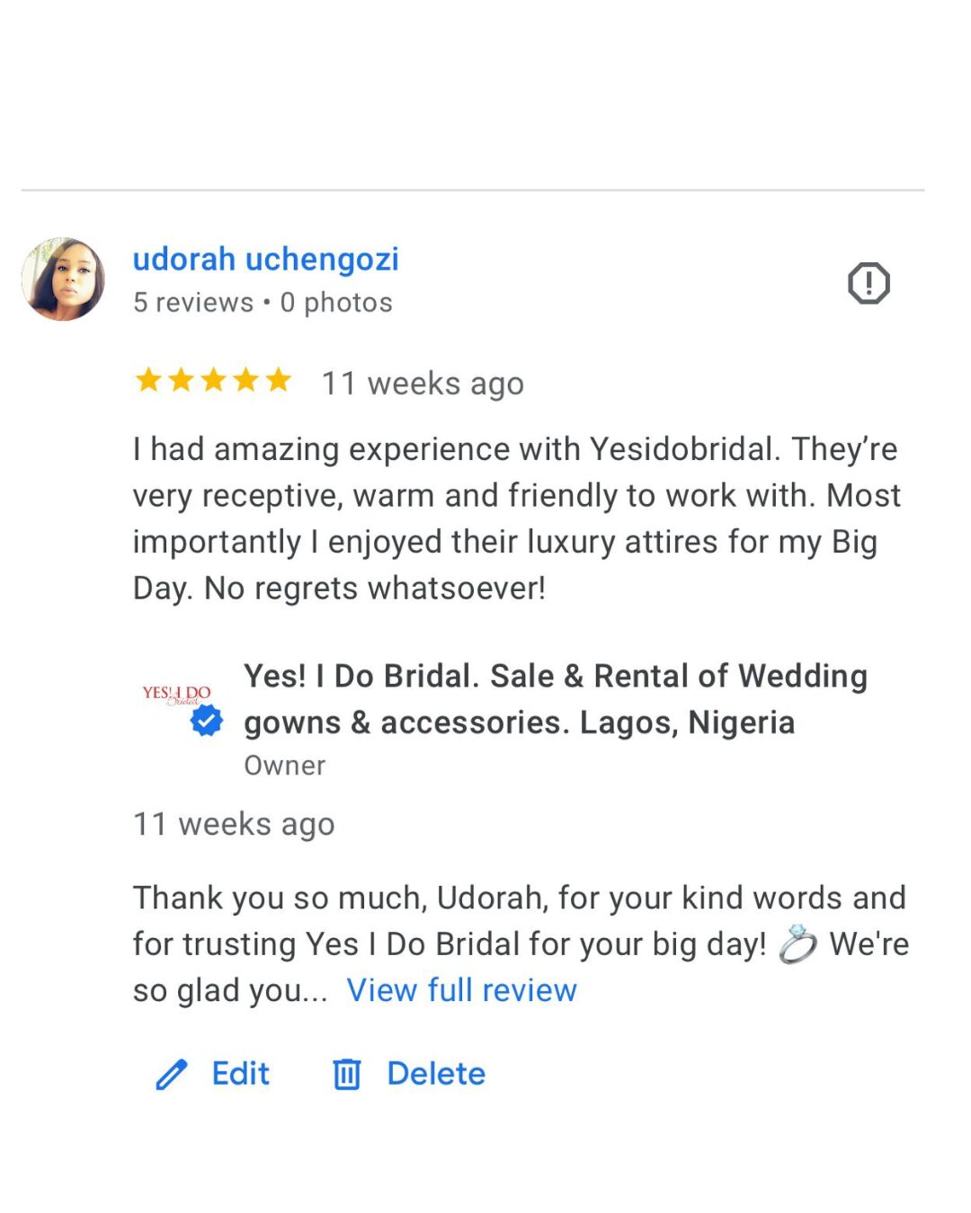 Yes I Do Bridal Google Review 3