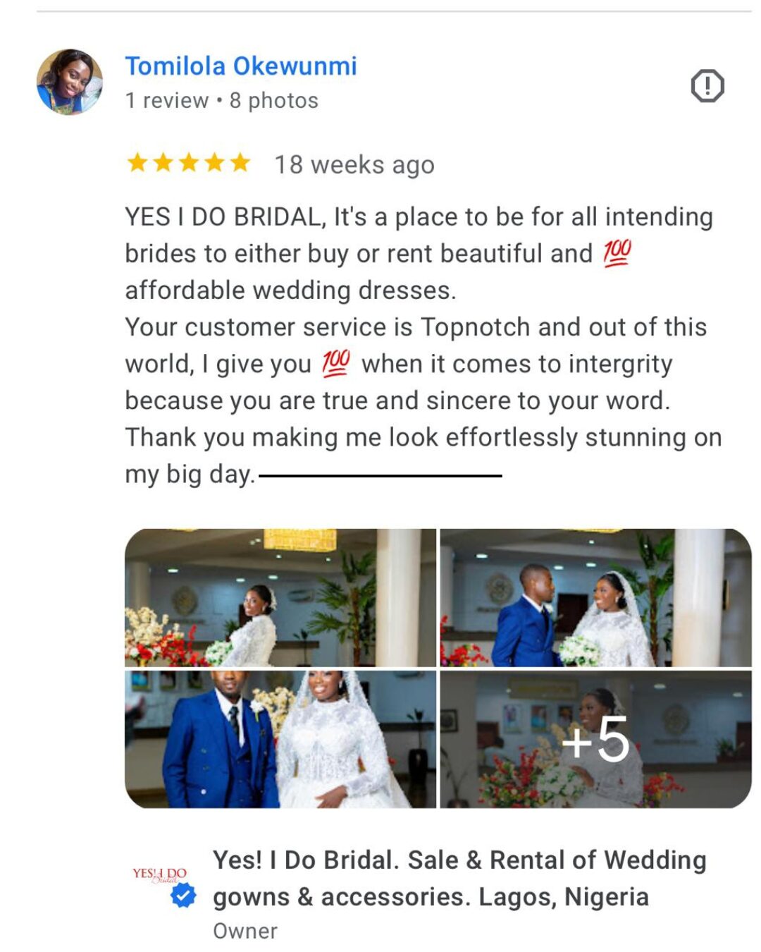 Yes I Do Bridal Google Review 1