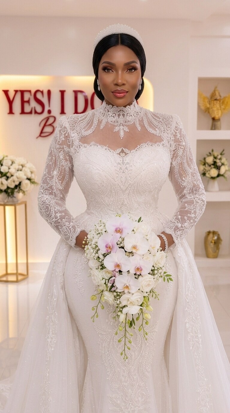 Arabella wedding gown beaded bodice and sleeve detail