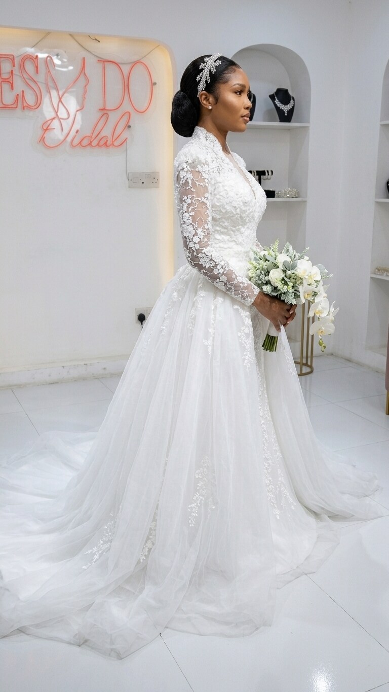 Side view of the Isabella wedding gown