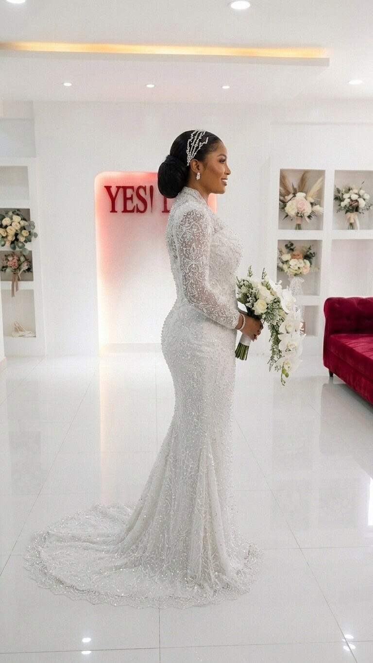 Side view of the Olivia wedding gown
