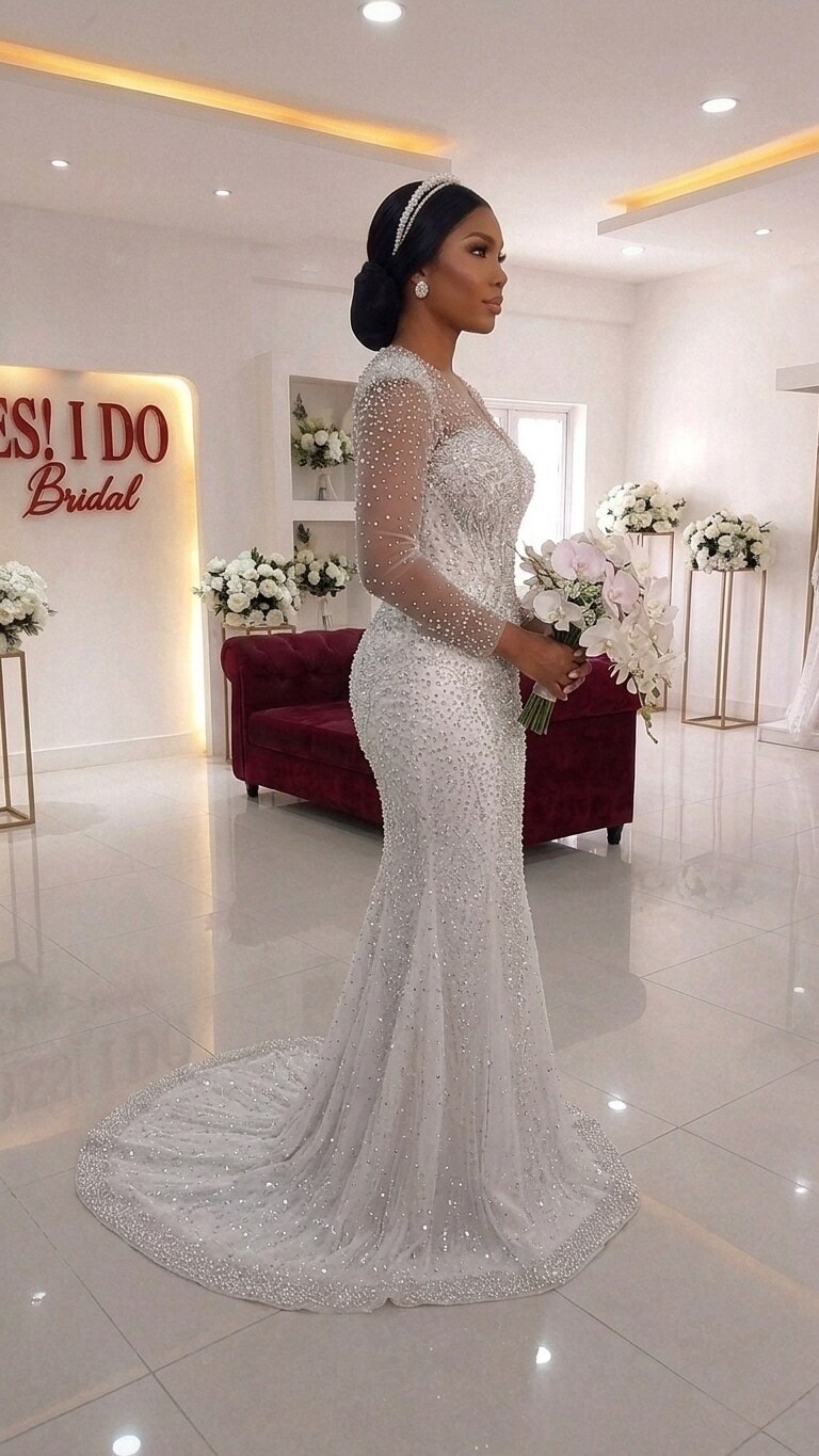 Side view of the Seraphina wedding gown