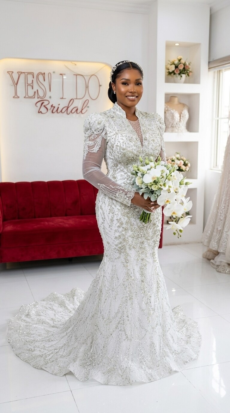 Side view of the Victoria wedding gown